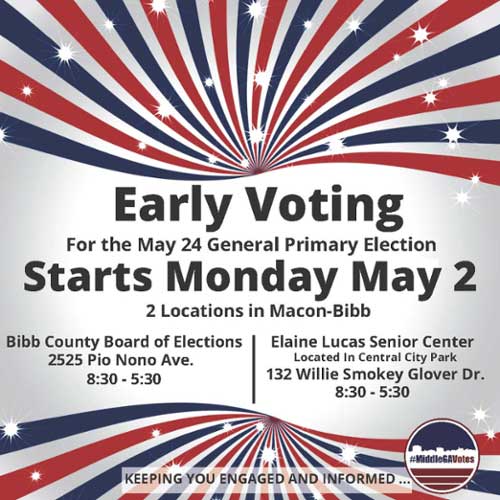 Flyer for general primary election voting from #MiddleGAVotes